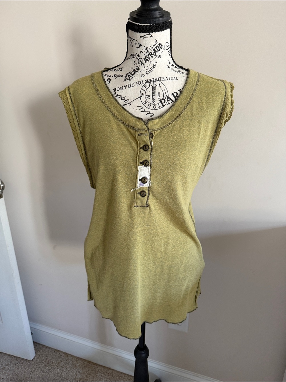 We The Free Olive Green Sleeveless Henley Tank